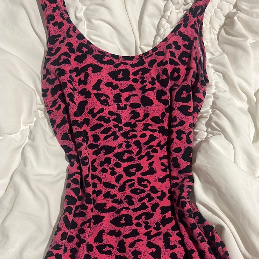 2000s Pink and Black Leopard Print Tank Top
